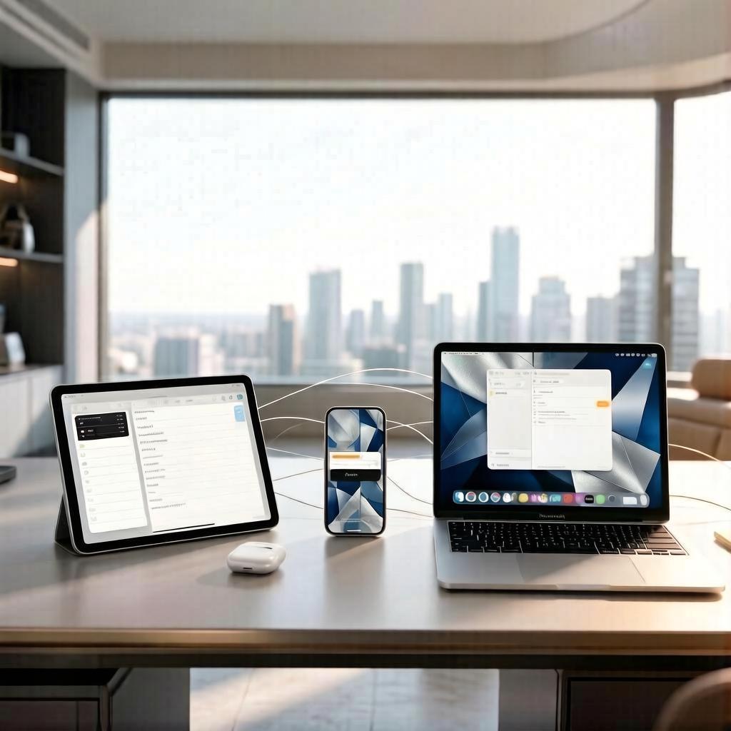 MacBook, iPad, iPhone и AirPods на одном столе