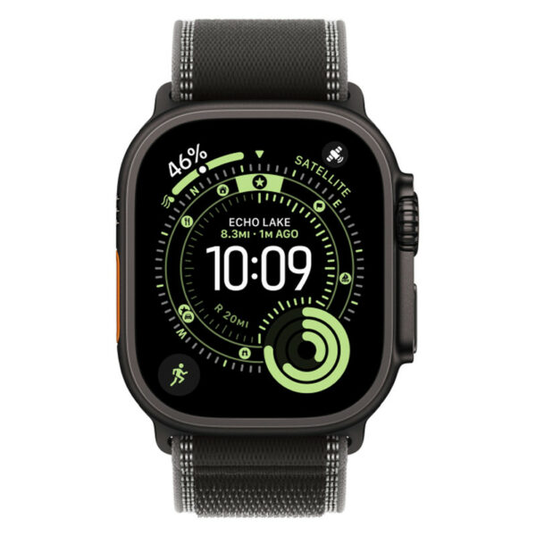 Apple Watch Ultra 3, 49 мм корпус из титана цвета Черный титан, ремешок Trail черного цвета