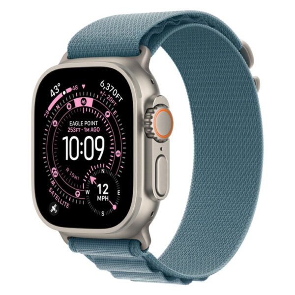 Apple Watch Ultra 3, 49 мм корпус из титана, ремешок Trail синего цвета