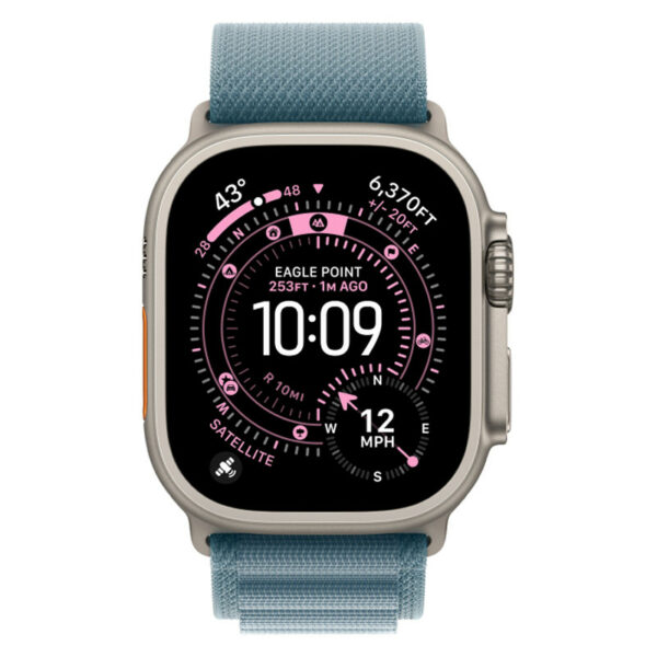 Apple Watch Ultra 3, 49 мм корпус из титана, ремешок Trail синего цвета