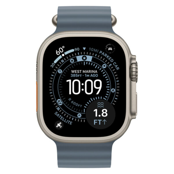 Apple Watch Ultra 3, 49 мм корпус из титана цвета натуральный титан, ремешок Ocean синего цвета