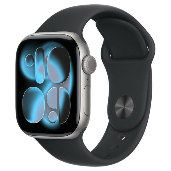 Apple Watch Series 11, 46 мм корпус из алюминия цвета Серый космос, черный спортивный ремешок