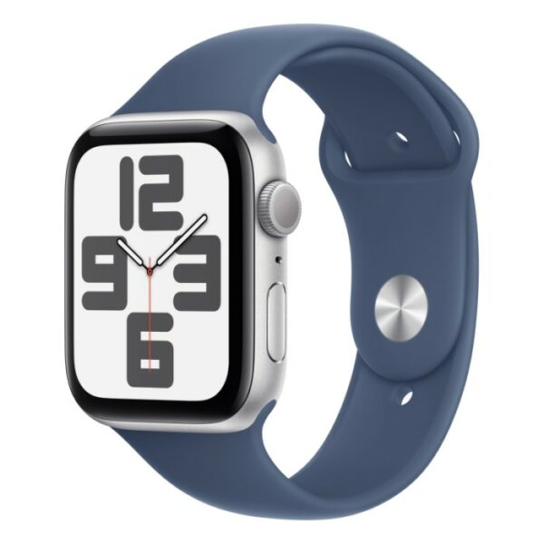 Apple Watch SE 2024, 40 мм корпус из алюминия Серебристого цвета, синий спортивный ремешок