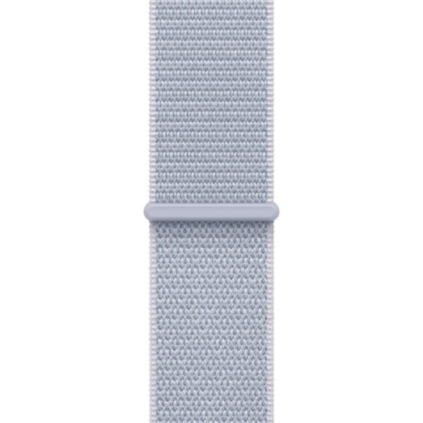 Apple Watch SE 2024, 44 мм корпус из алюминия Серебристого цвета, белый текстильный ремешок