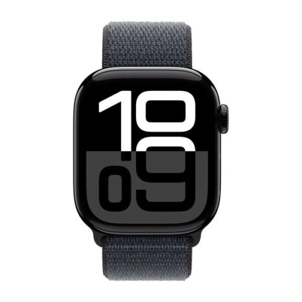 Apple Watch Series 10, 42 мм корпус из алюминия цвета Черный глянец, черный текстильный ремешок