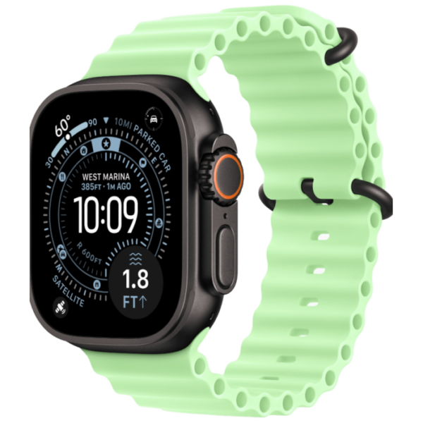 Apple Watch Ultra 3, 49 мм корпус из титана цвета Черный титан, ремешок Ocean цвета Зеленый неон