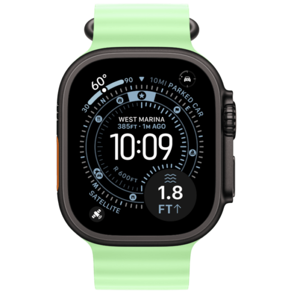 Apple Watch Ultra 3, 49 мм корпус из титана цвета Черный титан, ремешок Ocean цвета Зеленый неон